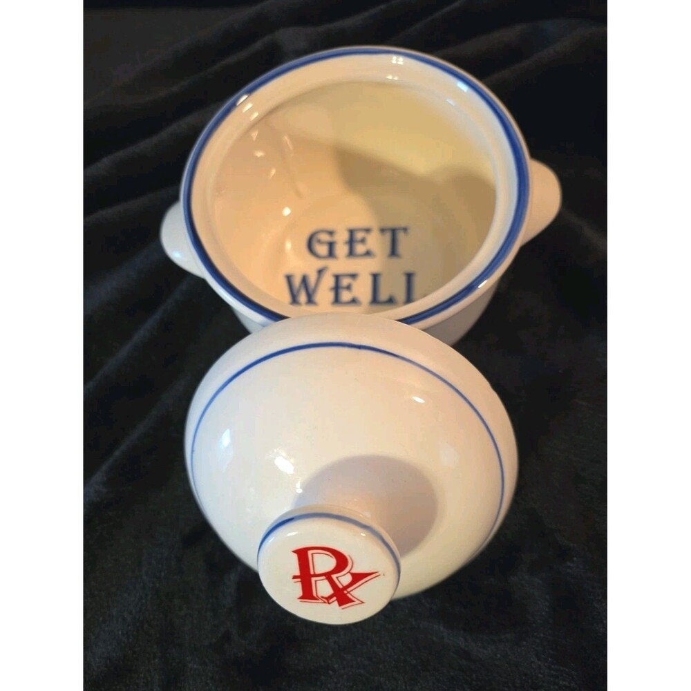 Vintage Rubicon RX Get Well Soup Bowl with Lid Red, White and Blue